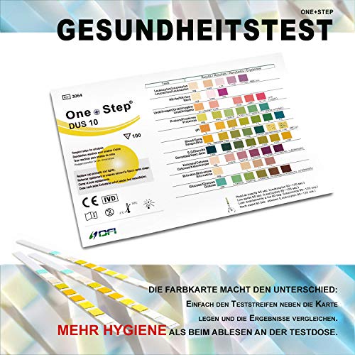 One+Step Gesundheitstest für 10 Werte 15 Stück mit Referenzfarbkarte - Urin Testreifen für Keton pH Glukose Protein und weitere Werte