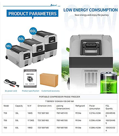 50L Auto-KÜHLSCHRANK - Tragbarer Gefrierschrank mit Kompressor, Mindesttemperatur 4 ° C ~ -18 ° C Einstellung, 12 V / 24 V / 220 V für das Fahren im Freien und zu Hause