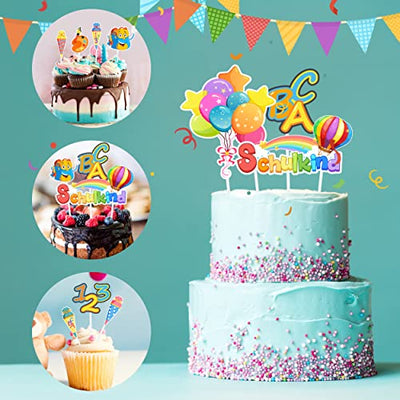 Schulanfang Tortendeko, Tortendeko Einschulung - Cupcake Topper Dekorationen Kuchendeko Schulanfang, für Schulkind Junge Mädchen Geschenk und Tortendeko Schulanfang Party Deko