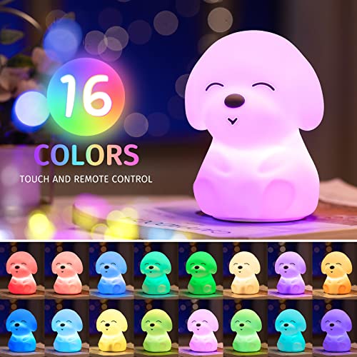 Hund Nachtlicht Kinder, Kawaii Welpe Nachttischlampe Kinder,Silikon Touch Nachtlicht Baby,USB LED Lampe Batteriebetrieben Kinderzimmer Deko,Stilllicht nachtlicht Akku Lampe Dimmbar,Weihnachtsgeschenke