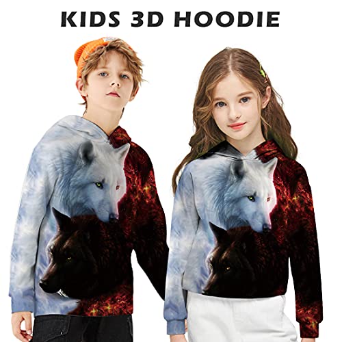 Goodstoworld Pullover Mädchen Pulli Jungen Hoodie Sweatshirt Kinder Kapuzenshirt Roter Wolf Kinder Pulli Kapuzenshirt Hoodies 14-16 Jahre