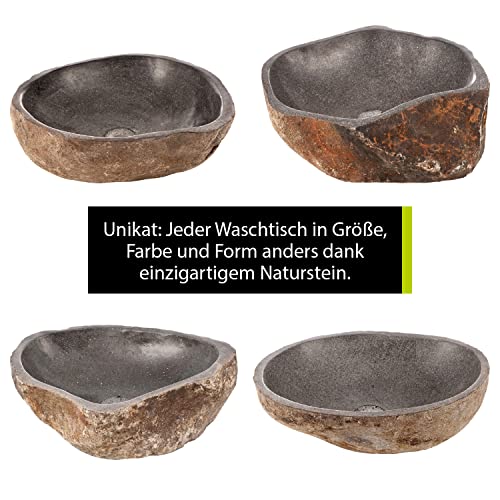 'aquaSu® Waschtisch Natur Riverstone 40 x 50 cm | Ovaler Aufsatzwaschtisch aus Flussstein | Waschbecken 40 x 50 cm zur Aufsatz-Montage | Höhe 15 cm | Naturprodukt | Unikat | 57501 0