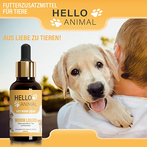 NEU: HelloAnimal® Wurm Liquid vegan für Tiere wie Hunde, Katzen, Kaninchen, & Geflügel - natürliches Mittel aus Kräutern für Magen und Darm bei WURMBEFALL - 50 ML