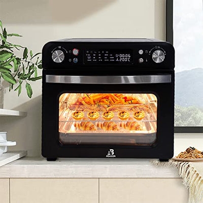 25 L Heißluftfritteuse, Heißluft-Backofen 1700W mit 9 Programmen, 25 L Kapazität, 5 Zubehör, mit LED-Display, Temperaturregelung und Timer (25L-schwarz-Doppelknopf)