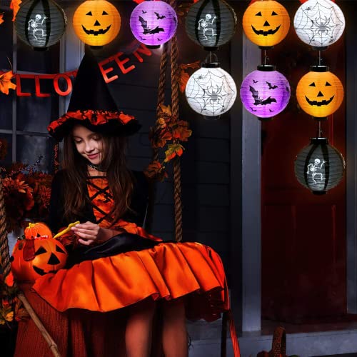 Chimoo Halloween Laterne,4 Stück Led Papierlaterne Batterie Halloween Papier Lampion für Kinder Rund 3D Faltbar Lampenschirm Papier Lampions Ideal für Outdoor/Junge Mädchen Kinder/Partydekorationen