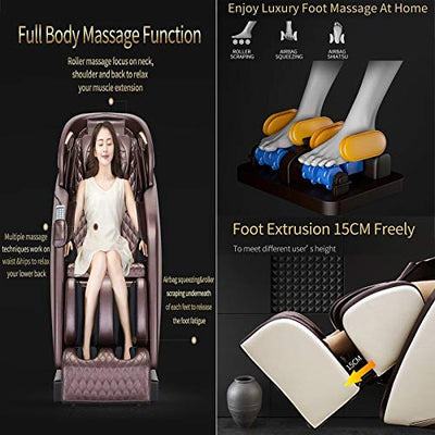 Lzour Ganzkörper-Sl-Track-Shiatsu-Liegestühler-Massagestühle, 3D-Null-Schwerkraft-Körper-Relax-Massagestuhl mit Bluetooth-Musik-Fußrolle Kurssi Pijat-Stuhlmassage,Schwarz