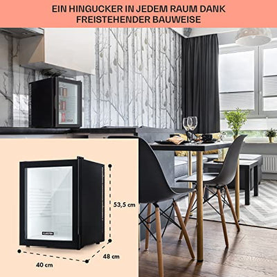 Klarstein Brooklyn Kühlschrank, Mini-Kühlschrank für Zimmer & Büro, Kühlschrank für Getränke Snacks & Kosmetik, Leiser Getränkekühlschrank, Mini Kühlschrank mit Glastüre, Minibar 12-18°C, 42 L