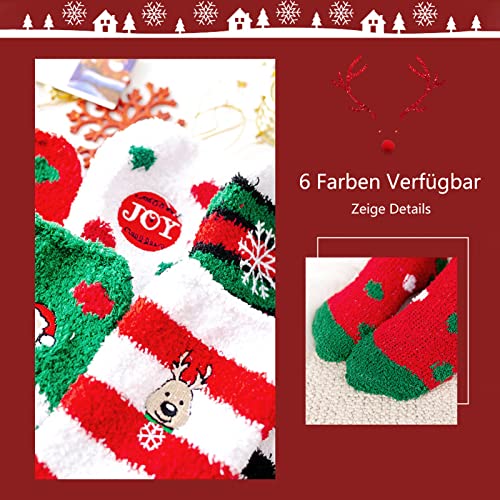 Fascigirl 6 Paare Weihnachtssocken Damen Kuschelsocken Flauschige Socken Weihnachten Socken Lustige Winter Warme Bettsocken Adventkalender Socken Christmas Wichtelgeschenk Geschenk für Frauen Damen