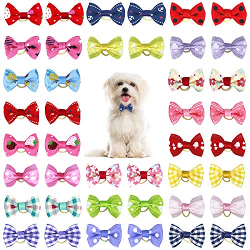 Netspower Hunde Haarschmuck Schleife Kopfschmuck, 50Pcs Haarnadel Haustiere Hundehaare Bögen Zubehör Pet Schmetterling Haarspange mit Gummibändern