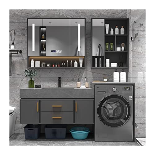 Badezimmer Badmöbel Set Waschmaschine Rock Board Integriertes Waschbecken Badezimmerschrank Light Luxus Badezimmer Waschbecken Waschtischwaschanlage Integrierter Wäschkabinett waschbecken unterschrank