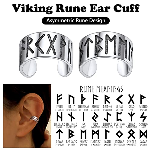 Silvora S925 Silber Ohrclip Mode Viking Rune Ohrstecker Unisex Einfach Rune Zeichen Ohrclip für Herren Damen Einstelbare Viking Ohrringe Schmuck in Silber