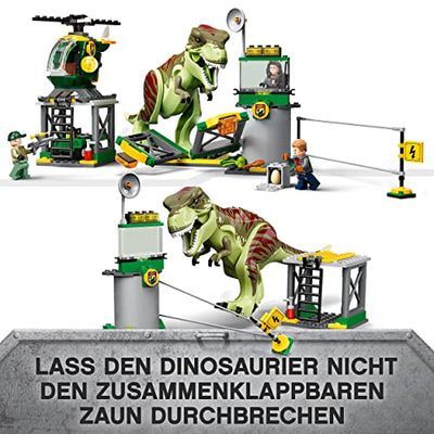 LEGO 76944 Jurassic World T. Rex Ausbruch, Dinosaurier Spielzeug ab 4 Jahre, Set mit Figur, Hubschrauber, Flughafen und Spielzeugauto