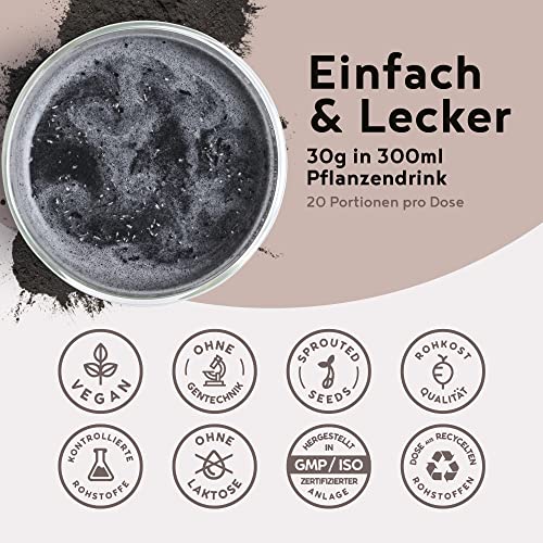 Neues Leben - Schwarzes Detox-Elixier - Formel mit Aktivkohle, Matcha, Aloe Vera, Chaga, Shiitake, Reishi - 600 Gramm Pulver