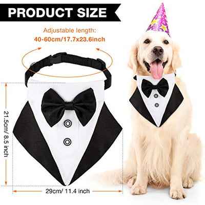 Formale Hund Smoking Bandana Hund Hochzeit Bandana Hunde Halsband mit Fliege und Krawatte Designs Verstellbar Schwarz Halsband Formale Smoking Hund Fliege Verstellbar Halstuch (Schwarz, L)