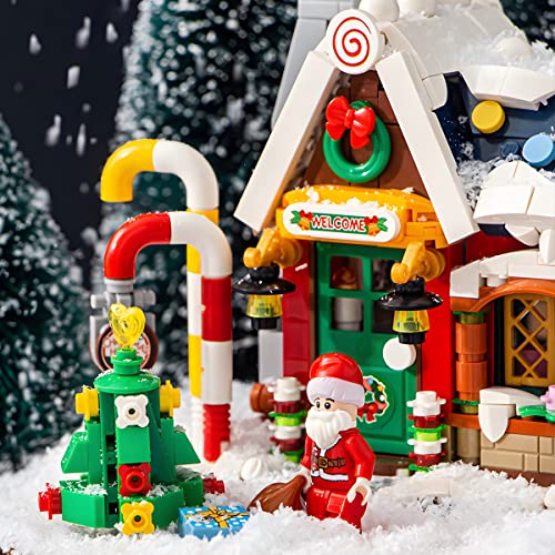 Weihnachtshaus Geschenk Mini Blöcke Kinder Bausatz, 788 Stück Lebkuchenhaus Bausteine Modell Set Lebkuchenhaus mit Weihnachtsmann Figur, Weihnachtshaus-Spielzeug (Christmas House)