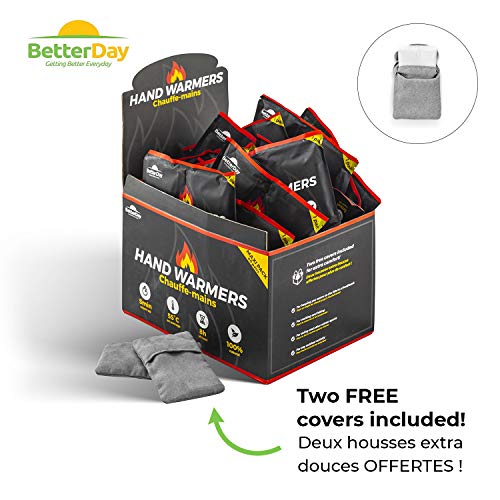 BetterDay® Handwärmer 100% natürlich - 20 Taschenwärmer (10 Paar) bis zu 62°C für bis zu 10 Stunden warme Hände - Wärmer Wärmekissen Gross Einmal - Handwärmer Vorteils-Pack