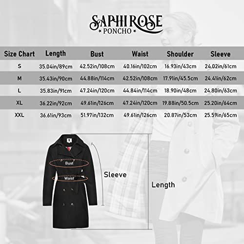 SaphiRose PONCHO Damen Regenjacke Zweireihig Windbreaker Übergangsjacke mit Atmungsaktiv Futter Trenchcoat Schwarz S