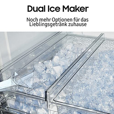 Samsung RF65A977FSR/EF French Door Kühlschrank, 183 cm, 637ℓ, Family Hub, 21,5“ Touchscreen & Lautsprecher, Innenliegendes Beverage Center mit Dual Water Dispenser und Dual Ice Maker, Edelstahl