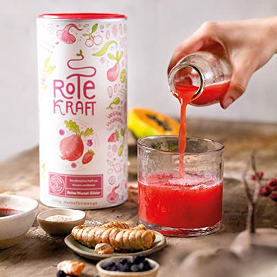 Rote Kraft - Smoothie Pulver - Mit Wurzeln & Beeren u.a. Maca, Kurkuma, Guarana, Yerba Mate, Himbeeren, Açai, Goji Beeren - 600 Gramm