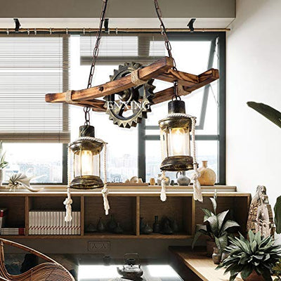 Pendelleuchte Holz Hängeleuchte Vintage Pendellampe Industrial Metal Hängelampe Esstisch Kronleuchter Retro Deckenleuchte Leuchtmittel E27 Leuchte Schlafzimmer Wohnzimmer Esszimmer Bar