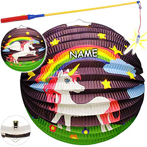 alles-meine.de GmbH Set: Laterne / Lampion + LED Laternenstab - Einhorn & Regenbogen - für Kinder - Papierlaterne Rund - aus Papier - Lampe - Laternen Lampions - Figur - elektris..