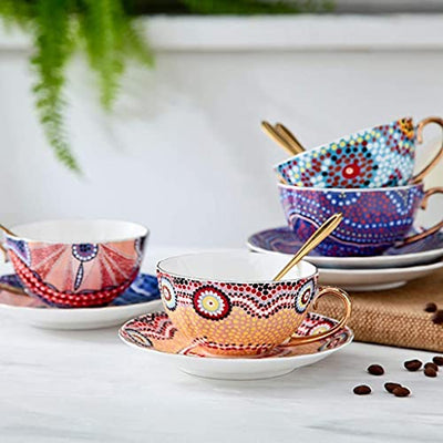 YANJ China Keramik Tee-  Stil Kaffeetassen, Set von 4 Tee-Sets für Zuhause, Restaurantsisplay & Weihnachtsgeschenk, Tee-Set Geschenk