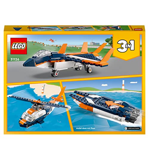 LEGO 31126 Creator 3-in-1 Überschalljet, Flugzeug Hubschrauber und Boot, 3 Modelle zum Bauen, Spielzeug ab 7 Jahre