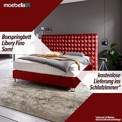 Moebella Libery Fino Boxspringbett 200x200 mit Matratze, Samt, 7-Zonen Taschenfederkern, Bett 200x200, Betten, unterschiedliche Größen (Boxspringbett 180x200 mit Matratze, 140x200, Bett 200x200)