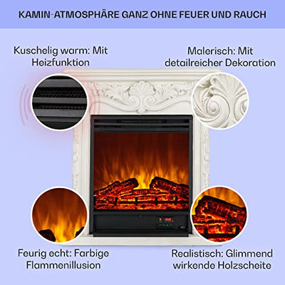 Klarstein Elektrokamin, Elektro Heizungen für Wohnzimmer & Innenräume, Elektrischer Kamin mit LED Flammen, Kamin mit Fernbedienung, Elekroofen-Kamin, Automatische Temperaturregelung, Heizung 1800 W