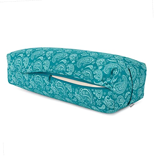 Bodhi Yoga Bolster SALAMBA Paisley | Maharaja Collection | Rechteckig | Waschbarer Bezug aus Baumwolle | Yogarolle mit Dinkelfüllung | Yoga Zubehör für Restorative Yoga und Yin Yoga | Petrol