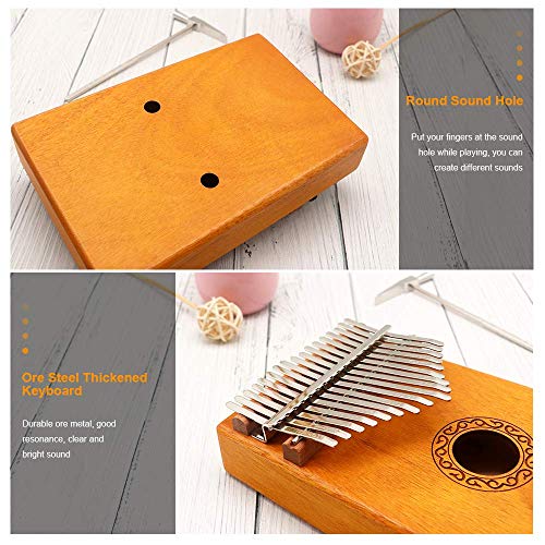 GUNAI 17 Schlüssel Kalimba Daumenklavier, Mahagoni Marimba Instrument mit Tuninghammer und 7 Zubehör für Musikliebhaber Anfänger