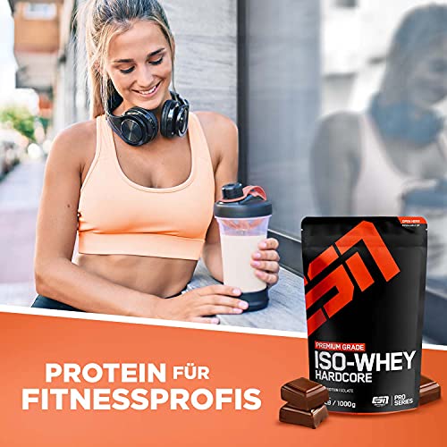 ESN IsoWhey Hardcore, 2 x 1000 g Chocolate Standbeutel + Gratis ESN Shaker