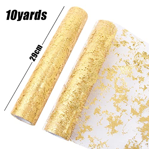 29cm x 9 Meter Tischläufer Glänzend Gold Tischband Tüllband Polyester Tischdekoration für Party Hochzeit Weihnachten Kommunion Festfeier usw.