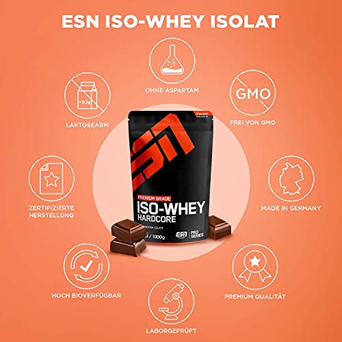 ESN IsoWhey Hardcore, 2 x 1000 g Chocolate Standbeutel + Gratis ESN Shaker