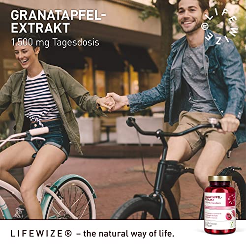 LifeWize® Granatapfel Extrakt Kapseln - 40% Ellagsäure (20:1 Extrakt) - 1500 mg Hochdosiert pro Tagesdosis - 120 Kapseln - Vegan & ohne unerwünschte Zusätze