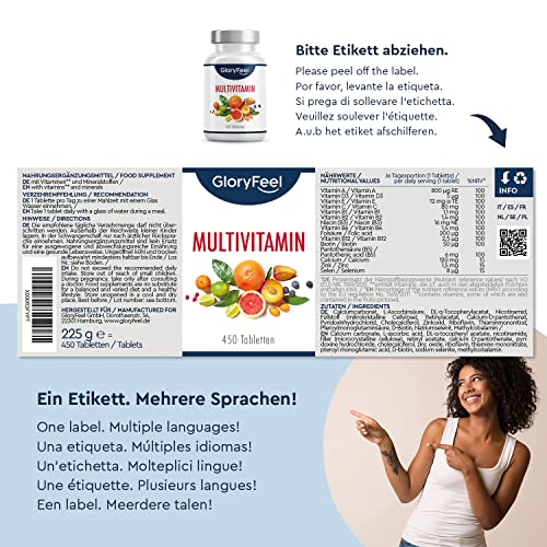 Multivitamin Hochdosiert - 450 Tabletten (15 Monate) - Alle Wertvollen A-Z Vitamine und Mineralstoffe - Unterstützt das Immunsystem** - Laborgeprüft ohne Zusätze in Deutschland hergestellt