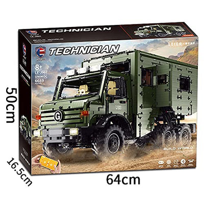 VSEG Technik Wohnwagen 6x6 Off-Road Truck, RAEL LE-J907, 6689 Teile Ferngesteuert Auto mit 9 Motor, Campingaufbau, Technic Riesigen Truck Modell Bausatz Kompatibel mit Lego Technik