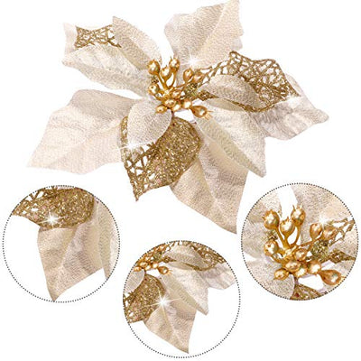 24 Stücke Weihnachten Funkeln Weihnachtsstern Blumen Künstliche Weihnachten Blumen Hochzeit Weihnachtsbaum Neujahr Ornamente (Gold)