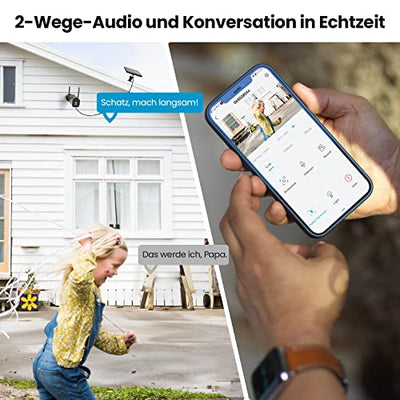 ieGeek 2K 3MP Überwachungskamera Aussen solar，Kabellos Überwachungskamera akku mit farbige 15m Nachtsicht，PIR Bewegungsmelder，Sirene und Lichtalarm, Cloud/SD Storage，IP65，2-Wege Audio，2,4 GHz