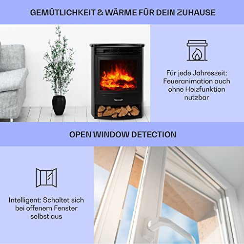 Klarstein Elektrokamin, Elektro Heizungen für Wohnzimmer & Innenräume, Elektrischer Kamin mit LED Flammen & App-Control, Freistehender Kamin, Heizlüfter mit Timer, Thermostat, Heizung 1900 W