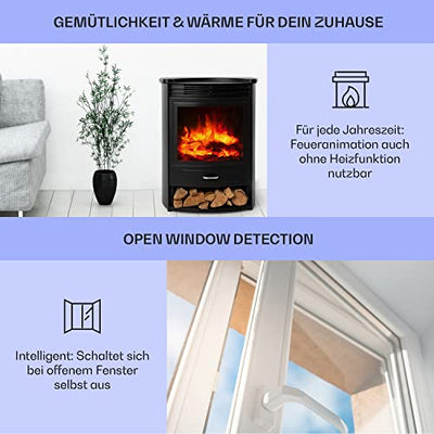 Klarstein Elektrokamin, Elektro Heizungen für Wohnzimmer & Innenräume, Elektrischer Kamin mit LED Flammen & App-Control, Freistehender Kamin, Heizlüfter mit Timer, Thermostat, Heizung 1900 W