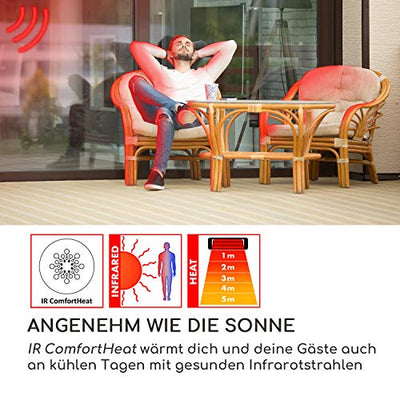 blumfeldt Heat Hexa Heizstrahler Terrasse, Infrarotstrahler Terrasse mit Elektroheizung, Deckenheizstrahler mit Heizleistung: 800 / 1200 / 2000 W, IR ComfortHeat, Halogen-Heizelemente, schwarz