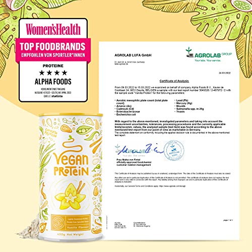 Vegan Protein - VANILLE - Pflanzliches Proteinpulver aus gesprossten Reis, Erbsen, Sojabohnen, Leinsamen, Amaranth, Sonnenblumen- und Kürbiskernen - 1,2kg Pulver