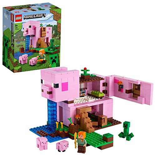 LEGO 21170 Minecraft Das Schweinehaus Bauset mit Figuren: Alex, Creeper und 2 Schweinefiguren, Tier-Spielzeug, Konstruktionsspielzeug, Geschenkidee für Jungen und Mädchen ab 8 Jahren