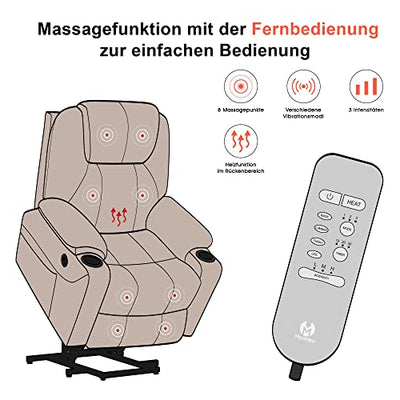 M MCombo elektrisch Aufstehhilfe Fernsehsessel Relaxsessel 7040 Massage Heizung elektrisch verstellbar USB-Anschluss (Grau-Stoff)