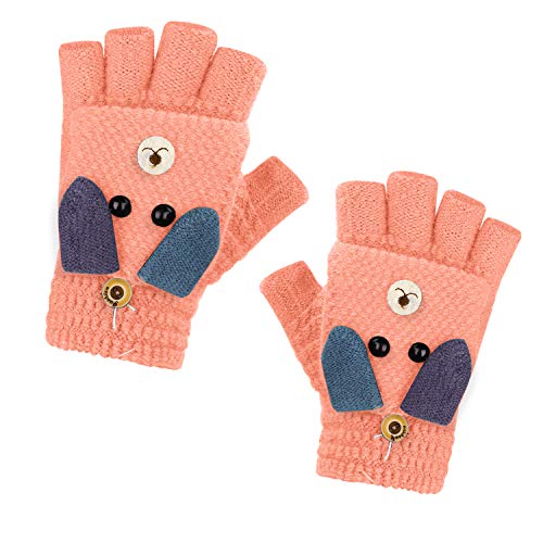 Kinder Halbfinger Handschuhe Fingerlose Fäustlinge Mädchen Winter Cartoon Fingerhandschuhe Strickhandschuhe Thermohandschuhe mit Klappe