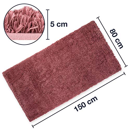 WohnDirect Premium Hochflor Badezimmerteppich Rosa • Rutschfester & Extra Flauschiger Badvorleger • Badteppich, Badematte 80 x 150 cm