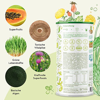 Grüne Mutter - Smoothie Pulver - Das Original Superfood Elixier u.a. mit Weizengras, Brennnessel, Mariendistel, Braunalge, Alfalfa, OPC & weiteren Superfoods - Mit Coenzym Q10 - 600 Gramm Pulver