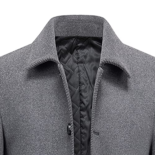 Allthemen Wintermantel Herren Mantel Slim Fit Lang Wollmantel mit Stehkragen Business Mantel Herren Winter #3007 Grau M