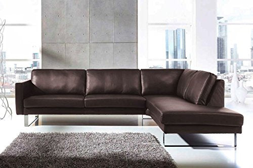 moebelhome Ecksofa Neapel V2 Echt Leder Sofa mit Kufenfuß, Wohnlandschaft, Ledercouch